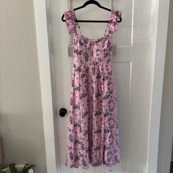 ASTR The Label Size Medium Wedelia Lilac Floral Bustier Corset Midi Dress Ruffle